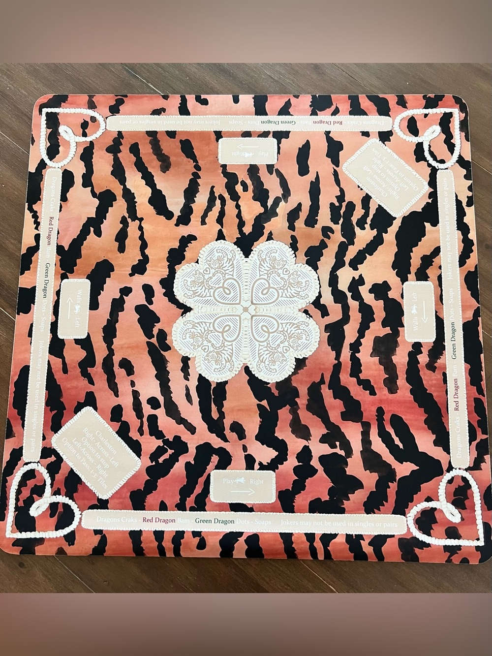 Mahjong Mat with Black Tiger Stripes, Rope Heart Details and Instructions